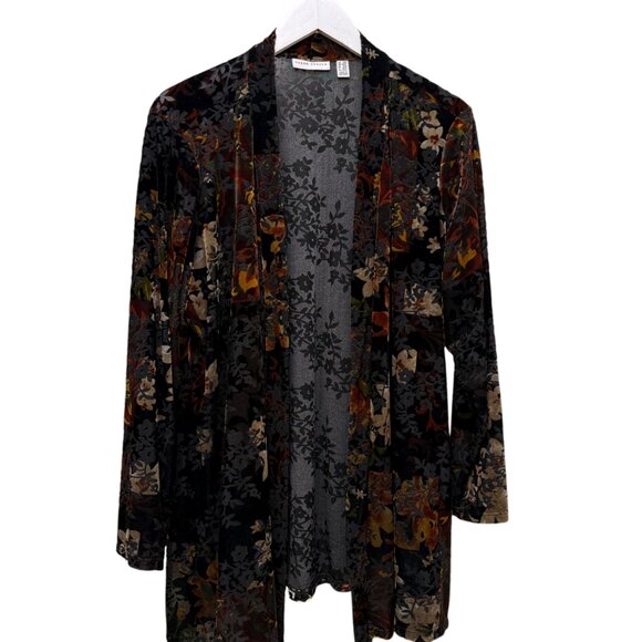 SUSAN GRAVER Stretch Velvet Jacket Plus Size 2X Petite Black Fall Leaf Cardigan - Picture 2 of 10